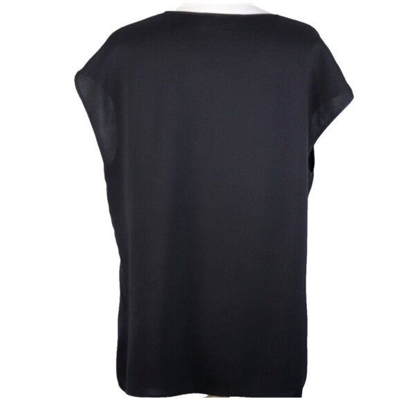 Lafayette 148 Women's Size Large Black Silk Short Sleeve V-Neck Blouse Shirt Top - Picture 4 of 6